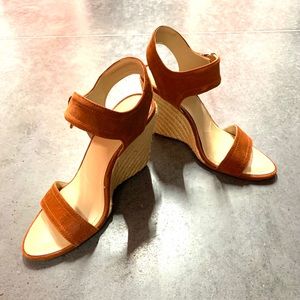 Charles David Cognac Distressed Suede Sandals